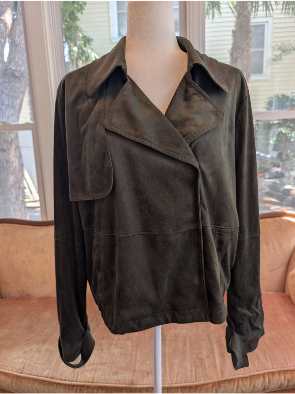 Women's Olive Green Faux Suede Cropped Jacket Size XXL (fits small) Grunge Punk